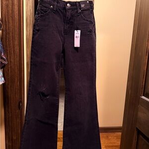 Express Dark Flare Jeans with Distressed Details